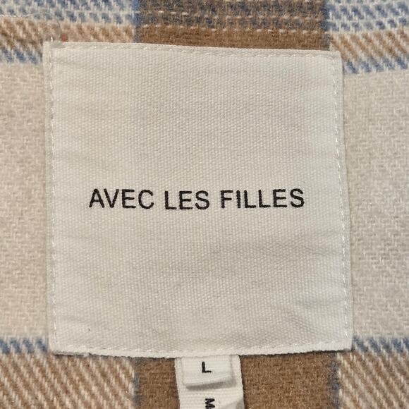 Avec Les Filles Neutral Plaid Shacket Oversized Shirt Jacket Button Front, Large - Picture 7 of 8